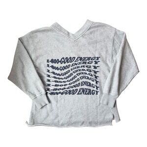Aerie Wonder V-Neck Oversized Sweatshirt Small Gray Positive Graphic Pullover‎